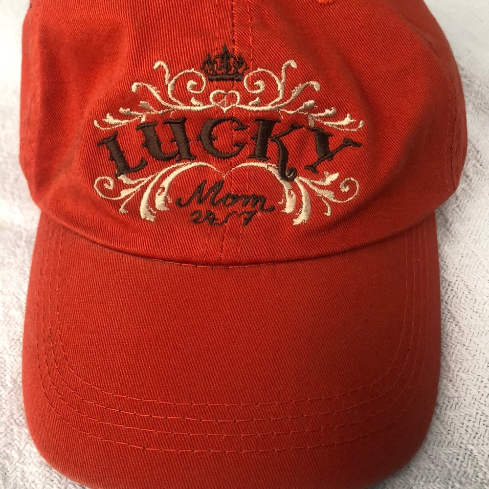 Alternative “Lucky Mom 24/7” Adjustable Ball Cap in Burnt Orange